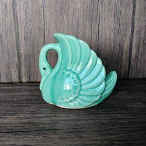 Vintage Ceramic Swan Planter in Aqua Glaze, Art Deco Revival Vase, Celadon Green